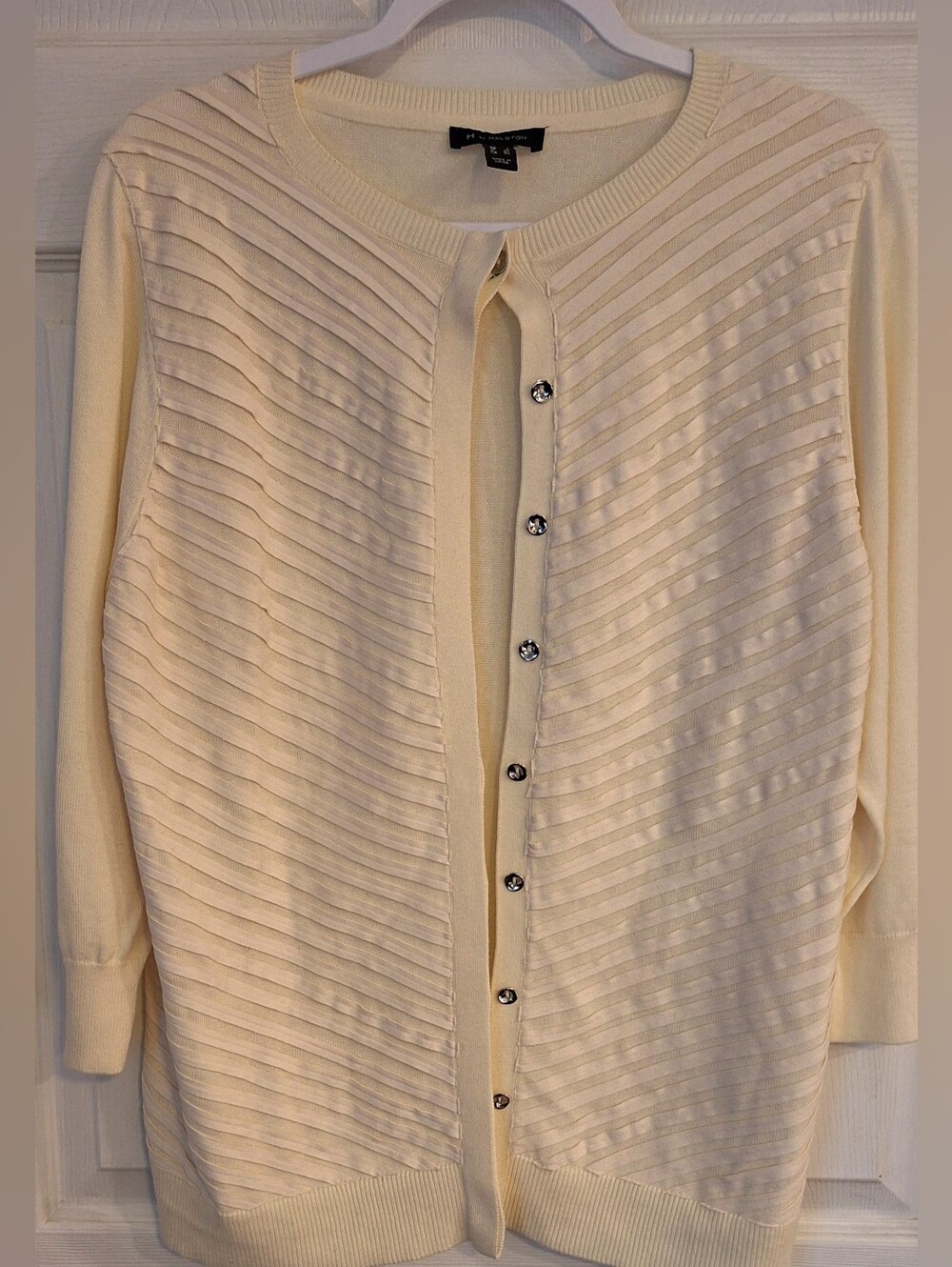 by Halston Women’s Large Ivory Textured Stripe Button Front Cardigan Nwot